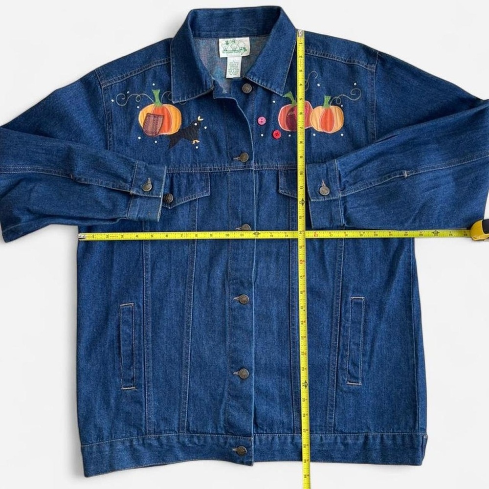Vintage Quacker Factory Embroidered Denim Halloween Scarecrow Pumpkin Jacket - Picture 9 of 10
